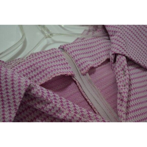 Handmade Houndstooth Pink Shift Dress with Collar Short Sleeves Knit Fabric - Picture 7 of 9